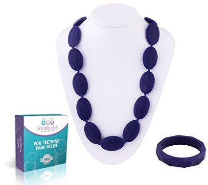 Beabies Breastfeeding Necklace - Teething Necklace for Mom to Wear and Bracelet/Bangle are Smart Baby Shower Gifts - Teether Beads Provide Soothing Pain Relief (Blue Violet)