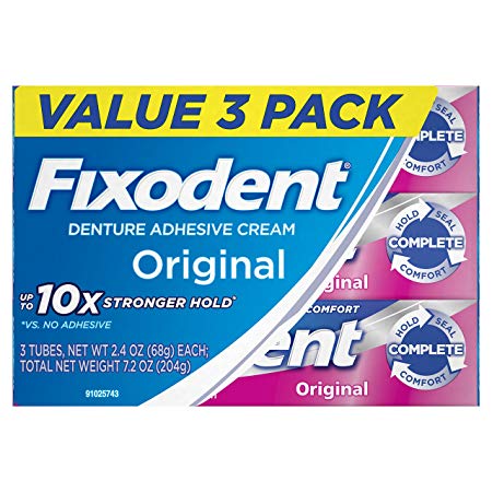 Fixodent Complete Original Denture Adhesive Cream, 2.4 Ounce, Pack of 3