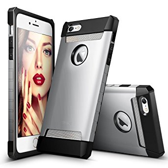 iPhone 6 Plus/6s Plus Case, ESR Three Layer Heavy Duty Shockproof Case [Free Screen Protector] [Metal Design] [Matte Silicone Back   Thickened TPU Bumper] for iPhone 6 Plus/6s Plus 5.5"-Silver