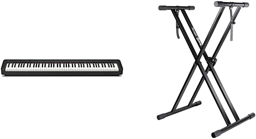 Casio, 88-Key Digital Pianos-Home (CDP-S150) & RockJam Xfinity Heavy-Duty, Double-X, Pre-Assembled, Infinitely Adjustable Piano Keyboard Stand with Locking Straps