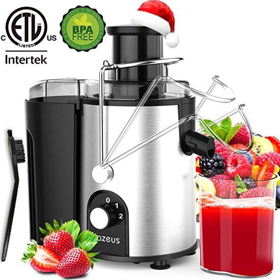 [ Unique Version] AZEUS Juicer with Utility Patent, Juice Extractor with Germany-Made 163 Chopping Blades (Titanium Reinforced) & 2-Layer Centrifugal Bowl, High Juice Yield, Easy to Clean, Anti-Drip,100% BPA-Free, ETL Listed, Catcher & Brush Included