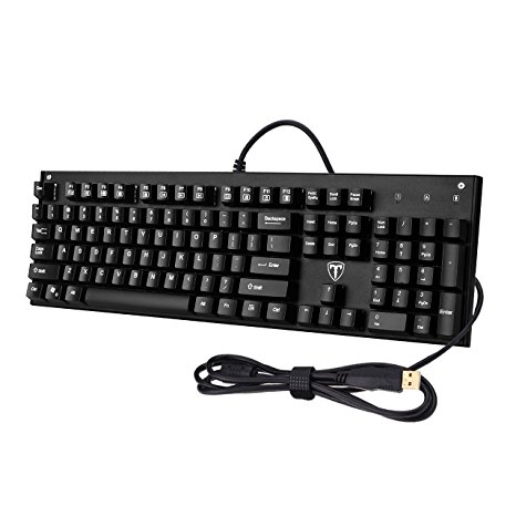TOMOKO Mechanical Gaming Keyboard 104-Key with Waterproof Blue Switch, Anti-ghosting Keys, Fit for Office, Typists, Gamers - Black