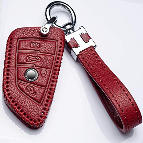 Jazzshion for BMW Car Key Fob Cover, Full Protection Soft Leather Key Fob Case Compatible with BMW X1 X2 X3 X5 X6 and 5 Series 2018 7 Series 2017 up 2 Series and 6 Series (GT) Keyless Entry