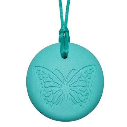 Munchables Butterfly Chew Necklace for Girls - Sensory Chewable Jewelry (Aqua)
