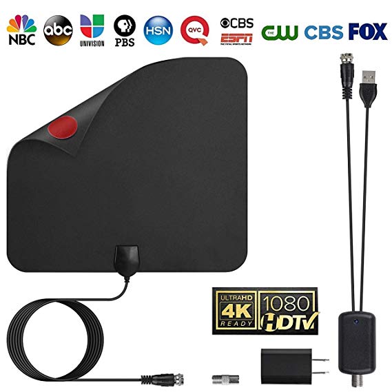 YJan TV Antenna 1080P HD Maximum Long Range of 80 Miles with Detachable Amplifier Signal Booster 13.1 Feet Coax Cable Digital Amplified HDTV Antenna Support 4K Free View Black