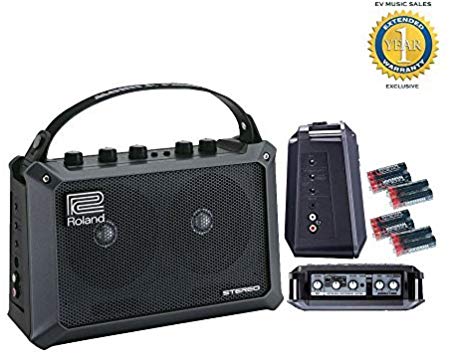 Roland Mobile Cube Battery Powered Stereo Amplifier and 8 Free Universal Electronics AA Batteries Bundle with 1 Year Free Extended Warranty