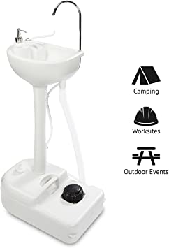 Hike Crew Portable Outdoor Foot Pump Camping Sink – Collapsible Hand Wash Basin w/ 5 Gallon (19L) Water Tank, Wheels, Soap Dispenser, Gooseneck Faucet & Towel Holder – for RV, Travel, Worksite