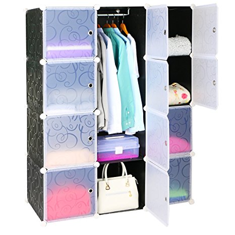 Leapair Multi-function 12 Cube DIY Wardrobe Plastic Combination Cabinet Storage Toy Organizer Black