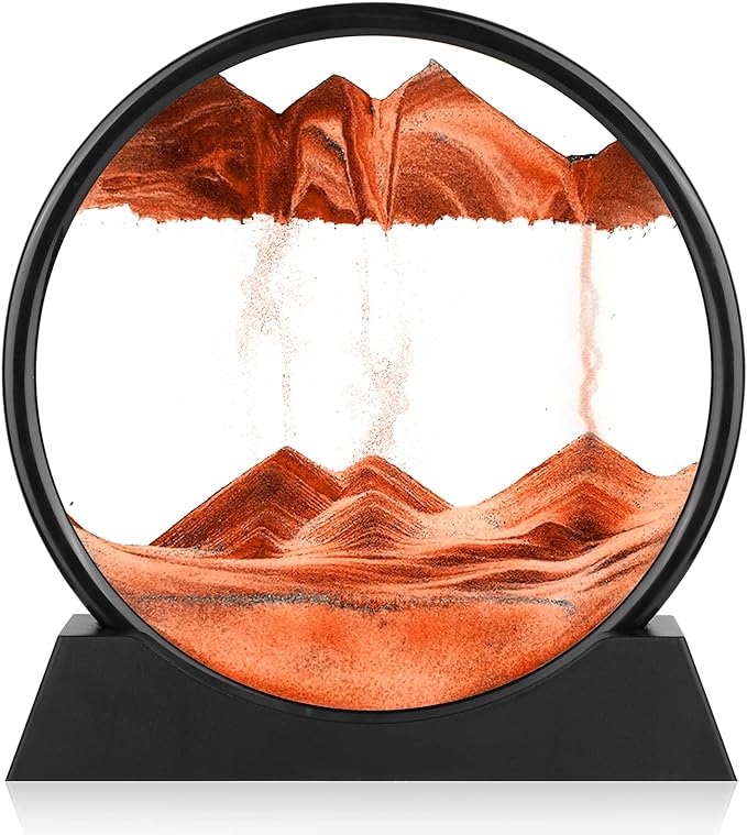 costand 3D Sand Art Moving Sand Art Picture with Round Glass，3D Deep Sea Sandscape in Motion Display，Flowing Arc Sand Frame Relaxing Desktop Home Office Work Decor，Room Decoration，orange，12' (12-red)