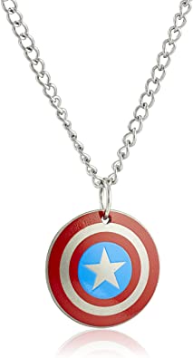 Marvel Comics Stainless Steel Captain America Shield Chain Pendant Necklace, 16"