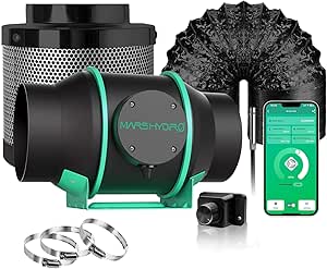 MARS HYDRO iFresh 6 Inch Smart Inline Fan Combo, with Variable Speed Controller, Temperature and Humidity Probe Sensor - for Heating Cooling Booster, Grow Tents