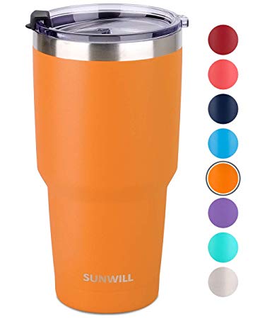 SUNWILL 30oz Tumbler with Lid, Stainless Steel Vacuum Insulated Double Wall Travel Tumbler, Durable Insulated Coffee Mug, Powder Coated Orange, Thermal Cup with Spill Proof Lid