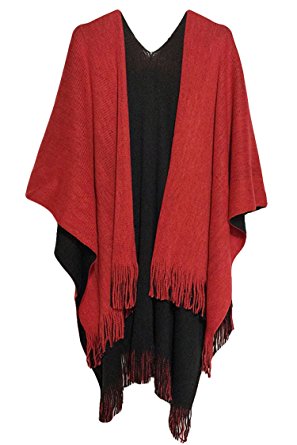 Pinkwind Women Winter Knitted Cashmere Poncho Capes Shawl Cardigans Sweater Coat