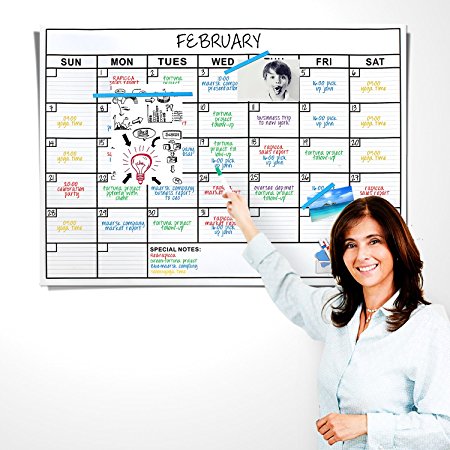 RAPICCA Whiteboard Magnetic Dry Erase Wall Calendar Month Schedule Planner Jumbo Large Huge Big 36In By 48In Perfect for Organizing,Office School Home Business Magnetic Cup,Tapes,Erazer Included