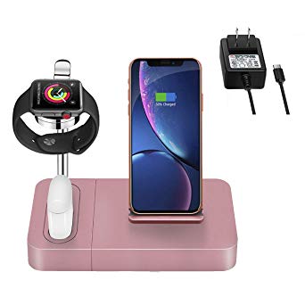 Wireless Charger Stand Rose Gold 3 in 1 Phone Qi Watch Dock 7.5W (Including AC Power Adapter) (Rose Gold)
