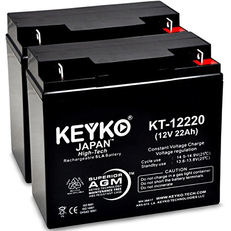 KEYKO Genuine KT-12220 12V 22Ah Battery SLA Sealed Lead Acid / AGM Replacement - Nut & Bolt Terminal - 2 Pack