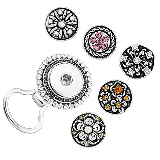 MJartoria 3-5PCS Interchangeable Flower Snap Buttons Centerpiece Rhinestone Eye Glass Holding Magnetic Brooch
