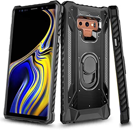 Galaxy Note 9 Case, NageBee Case for Samsung Galaxy Note 9, Aluminum Metal Built-in Magnetic Ring Stand, Full-Body Protective Shockproof Military Cover Bumper Case -Black