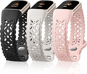 Maledan Floral Lace Band Compatible for Fitbit Charge 6 Bands and Fitbit Charge 5 Bands Women, Cute Soft Lilac Flower Pattern Hollow-out Sport Watch Strap for Fitbit Charge 5/ Charge 6 Fitness Tracker