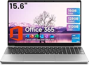 jumper Laptop, 16GB RAM 128GB EMMC, 512GB SSD, Office 365 One Year, Laptop Computer with N95 CPU, 15.6 Inch FHD IPS 1080P Display, 2.4G 5G WiFi, BT4.2, 38WH Battery, 2 Speakers, Portable Laptops.