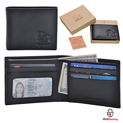 Estalon Handmade Men's Bifold Rfid Blocking Genuine Leather Multi Card ID Window Wallet