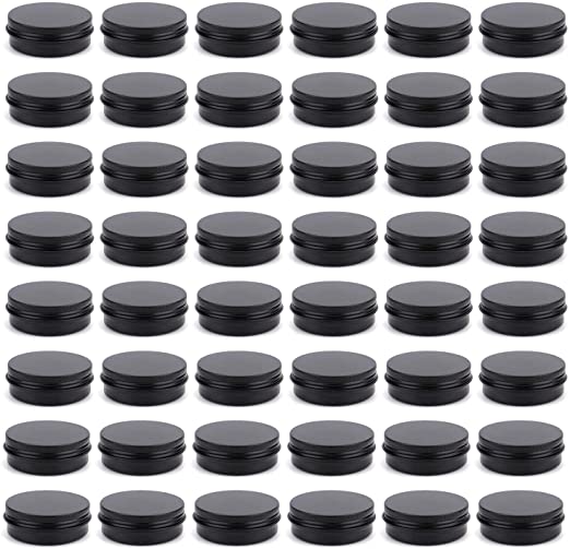 Foraineam 48 Pack 2 oz Round Lip Balm Tin Cans - Aluminum Cosmetic Sample Containers with Screw Lid - Matte Black Metal Empty Tins Storage Travel Tin Jars