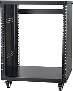 VEVOR 12U AV Rack Stand with Caster Wheels, Component Rack Cabinet Recording Studio Racks, Removable Side Panels, Universal Network Server Case, Special Vents for 19'' Audio Video Rack Mounting