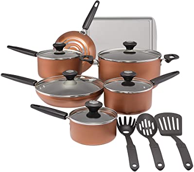 SilverStone Culinary Colors 2 Nonstick Cookware Pots and Pans Set, 15 Piece, Copper