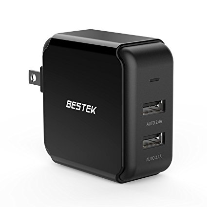 Travel Usb Wall Charger, BESTEK Dual Port USB Charger 17 W 2.4A USB Wall Plug Foldable Power Adapter with Smart ID Technology for iPhone X 8/7/6s/6/Plus and More Android Phones, Tablet, Power Bank