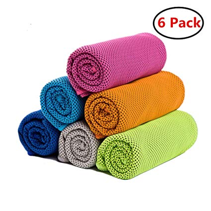 ZONLY [6 Pack] Cooling Towel, Ice Sports Towel,Microfiber Towel, Cool Towel for Instant Cooling,for Yoga, Travel, Golf, Gym,Camping, Fitness, Running, Workout & More Activities (35"x12")