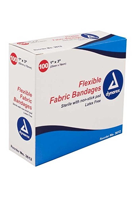 Dynarex Adhesive Fabric Bandage, 1 Inches X 3 Inches Sterile, 100 Count (1 Box)