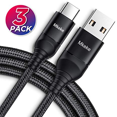 Type C Cable Fast Charging, Mkeke USB C Cable, [3 Pack] USB A to Type C Charger Compatible with Samsung Galaxy S10 S9 S8 and Other USB-C Devices(Black)