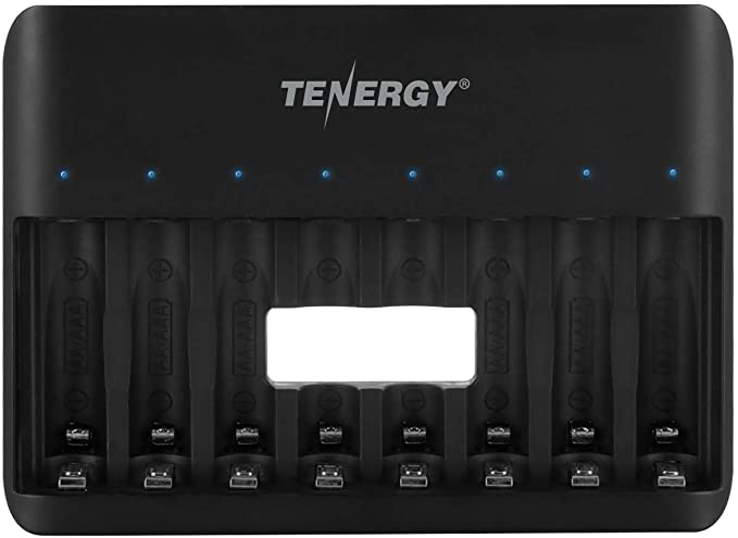 Tenergy TN477U 8-Bay Fast Charger for AA/AAA Ni-MH Rechargeable Batteries with Micro USB and USB C inputs