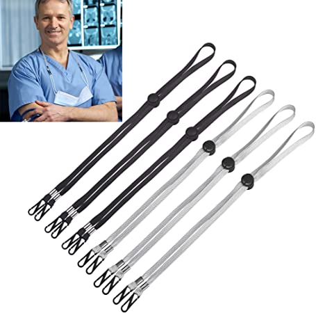 FINEST  6Pcs Mask Lanyard Straps for Back of Head or Neck with Clips and Adjustable Stopper for Extending Masks Buckle Band, Relieve Pain for Kid and Adult Mask Holders Extender (Black & Grey)