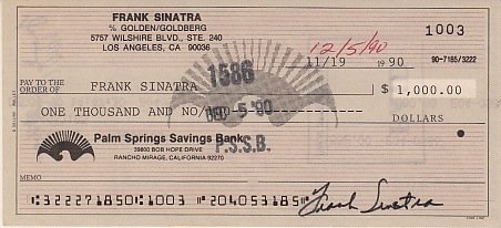 FRANK SINATRA signed bank check