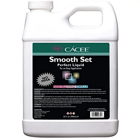 Smooth Acrylic Nail Liquid Monomer 32 oz, Smooth Set Perfect by Cace. Flexible Non-Yellowing Formula, Does Not Contain MMA, Self-Leveling