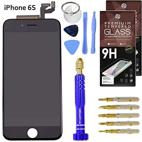 DIY iPhone 6S Screen Replacement 4.7" Black, LCD Touch Screen Digitizer Assembly Set   Premium Glass Screen Protector   Free Repair Tool Kit