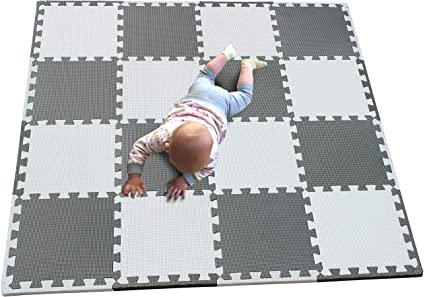 MQIAOHAM playmat Foam Play Tiles Interlocking Play Baby for Kids Floor mats for Children Foam playmats Jigsaw mat Baby Puzzle mat 16 Pieces Children Rug Crawl mat White Grey 101112Z16