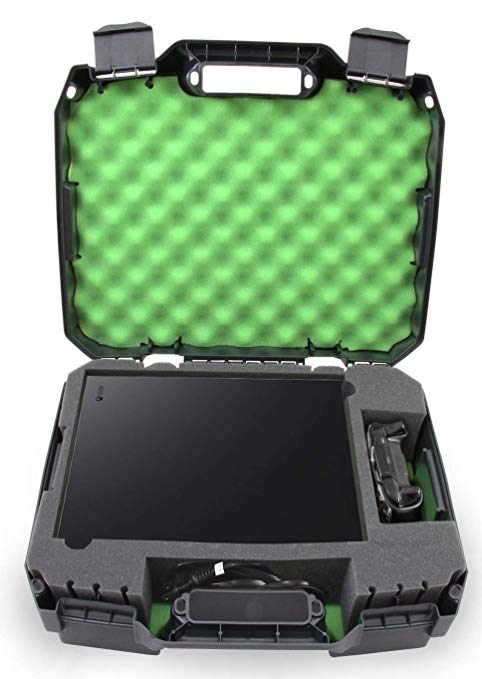 CASEMATIX Green Console Case Fits Xbox One X 1TB, Project Scorpion Edition, One X Controller, HDMI Cable, and Games - Designed for Gamers Who Travel - Impact Resistant Shell