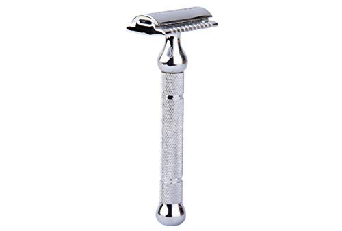 Pink Woolf Double Edge Safety Razor for Men - CC87 | Premium Chrome Finish | Fits all Double Edge Safety Blades | Anti Slip Grip for Wet Shaving | Eliminates Nicks & Cuts | CLOSE COMB | CHROME