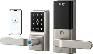 eufy Smart Lock C33, Fingerprint Keyless Door Lock with Handle, Built-in Wi-Fi, APP Remote Control, Biometric Door Knob for Entry Door, Auto Lock, IP53 Waterproof, Nickel