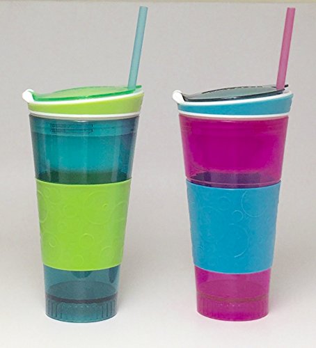 Snackeez Plastic 2 in 1 Snack & Drink Cup 2 Pack Pink and Blue