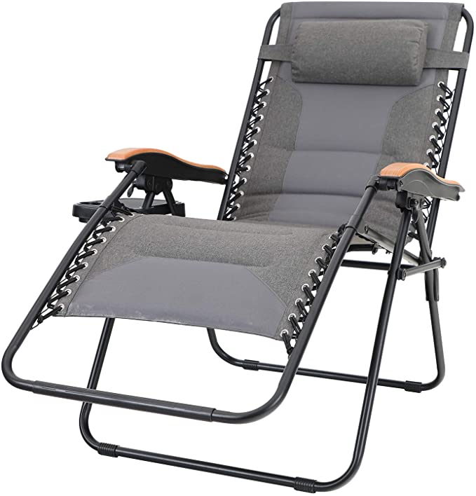 Sophia & William Padded Zero Gravity Chair Oversize Lounge Chair with Free Cup Holder, Supports 350 LBS (Grey)