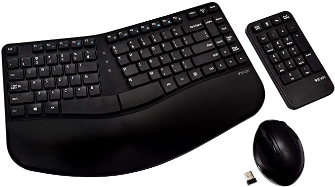 V7 CKW400US Ergonomic Wireless Keyboard, Mouse, and Keypad Combo