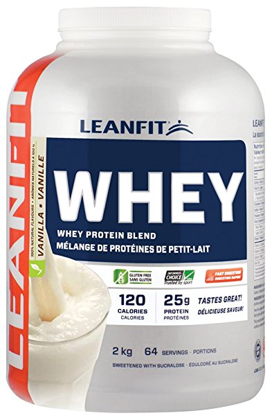 LeanFit 100% Whey Protein with Whey Isolate, Natural Vanilla Flavour, Gluten-Free, 2 Kg