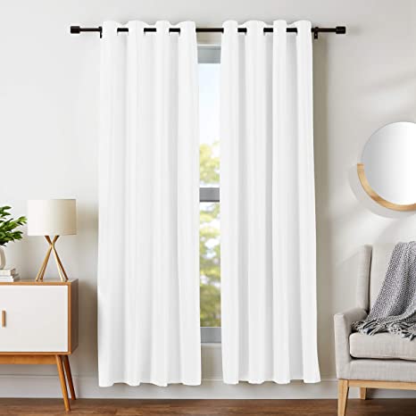 AmazonBasics Room Darkening Blackout Window Curtains with Grommets - 42" x 84", White, 2 Panels