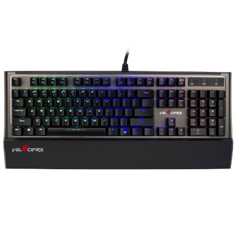 Velocifire VM90 Full Size USB RGB Mechanical Gaming Keyboard NKRO Anti-ghosting with Kailh Blue Switch and Customizable Multicolor Backlit (US Layout, Blue)