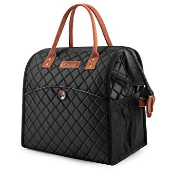 Lunch bags Women Lunch Tote Bag Water-resistant Lunch Box Insulated Leak Proof Liner Lunch Bag Cooler Bag With Wide Opening for Women/Office/Work/Park/Picnic,Black Diamond Pattern