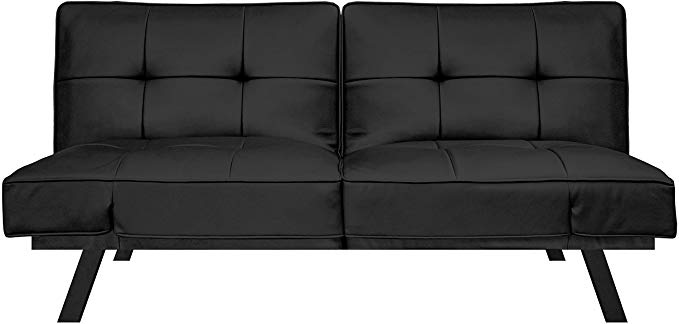 Pearington Leather Convertible Transforms to Sofa, Couch, Lounger, Bed-Durable Metal Frame and Legs, Black Futon,
