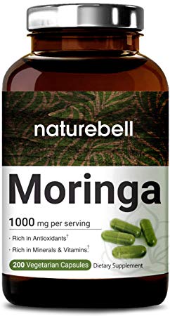 Organic Moringa 1000mg Per Serving, 200 Capsules, Best Green Superfood Supplement, 120 Days Supply, Non-GMO & Made in USA